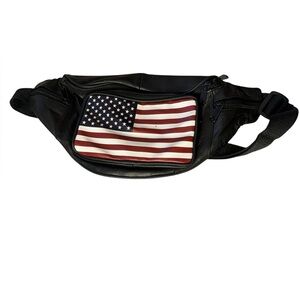 American flag black leather Fanny Waist Pack Bag Travel, USA Patriotic Biker OS